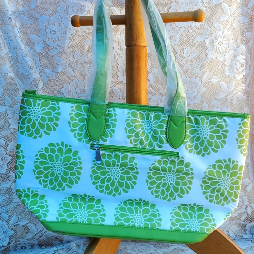 NEW Green tote bag wipes clean Home Interiors Penelope Ann Reinforced Handles